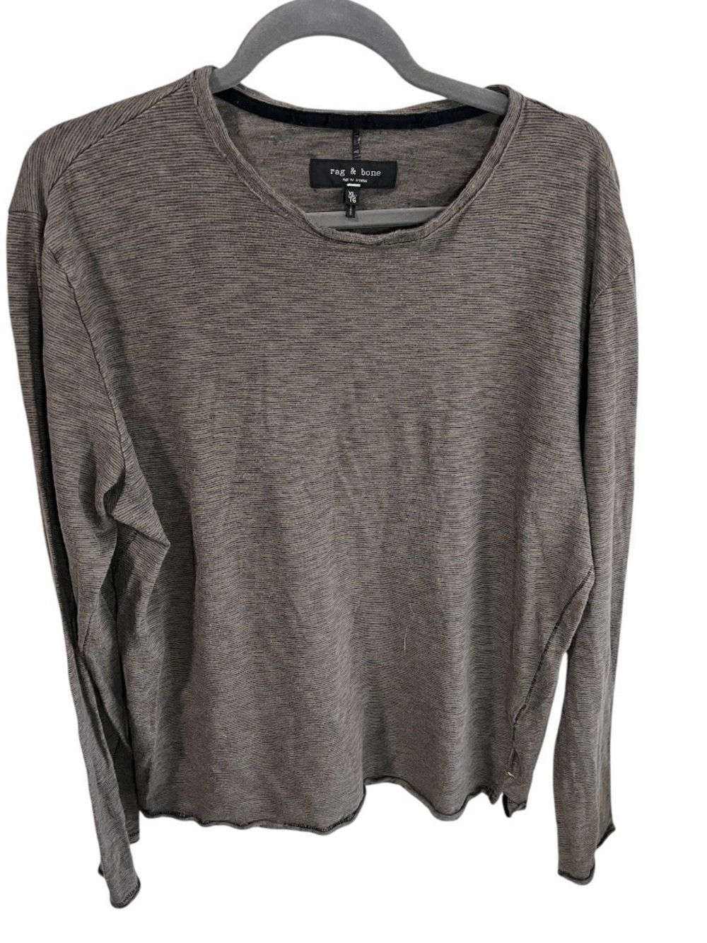 Rag & Bone Brown Stripe Linen Blend Long Sleeve T Shirt Size XL